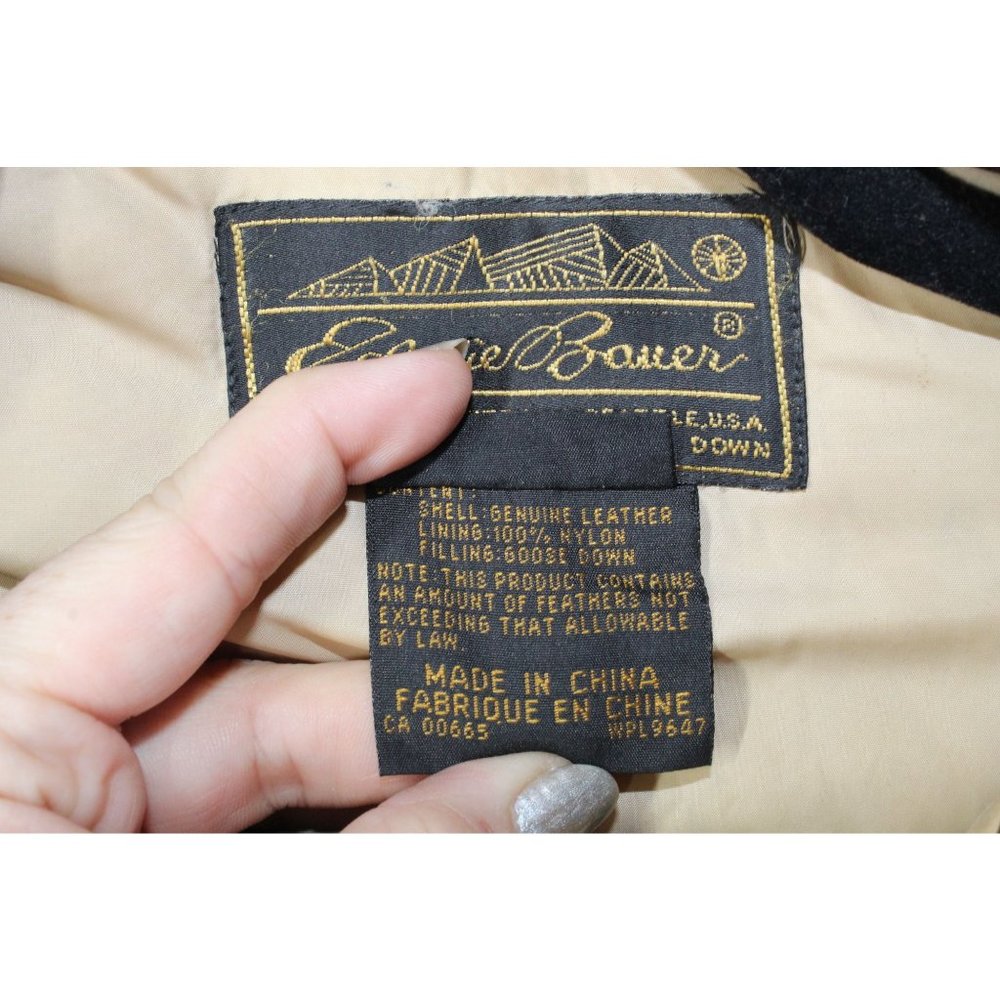 Eddie Bauer Brown Leather Nylon Lined Down Jacket Size L Tall - Picture 4 of 10